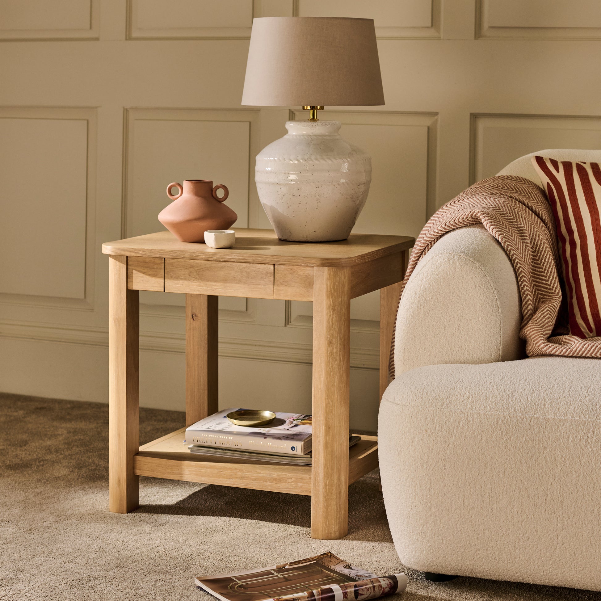 Noah Rectangular Side Table - Whitewash Oak - Laura James