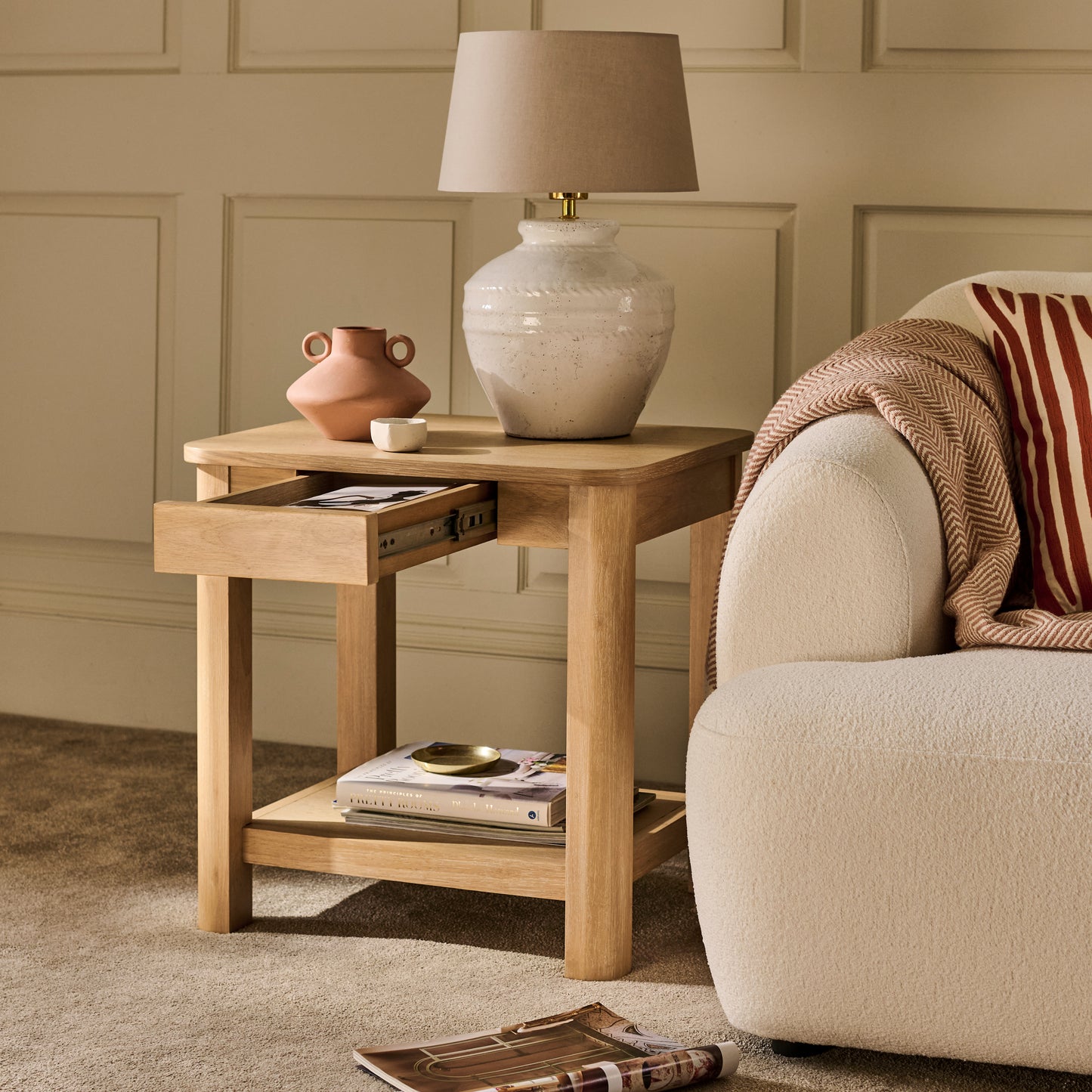 Noah Rectangular Side Table - Whitewash Oak - Laura James