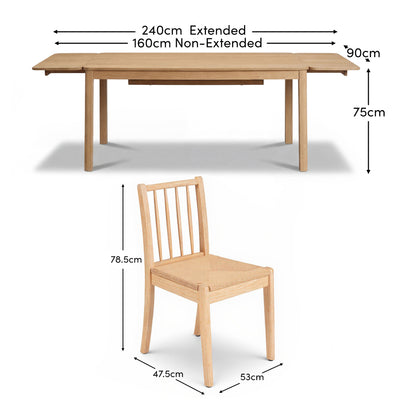 Noah 160-240cm Whitewash Oak Rectangular Extending Dining Table Set - 6 Seater - Tilly Woven Dining Chairs - Laura James 