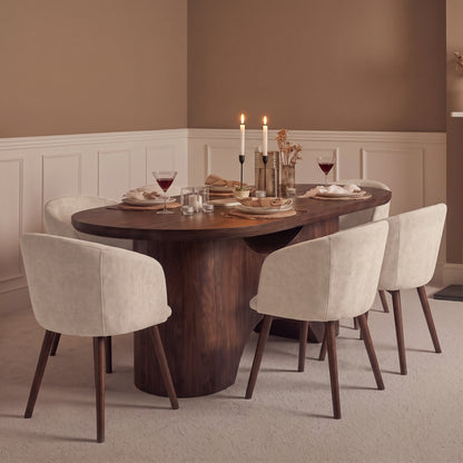 Octavia 220cm Coffee Brown Mango Wood Dining Table Set - 6 Seater - Archer Soft Beige Dining Chairs - Coffee Brown Legs