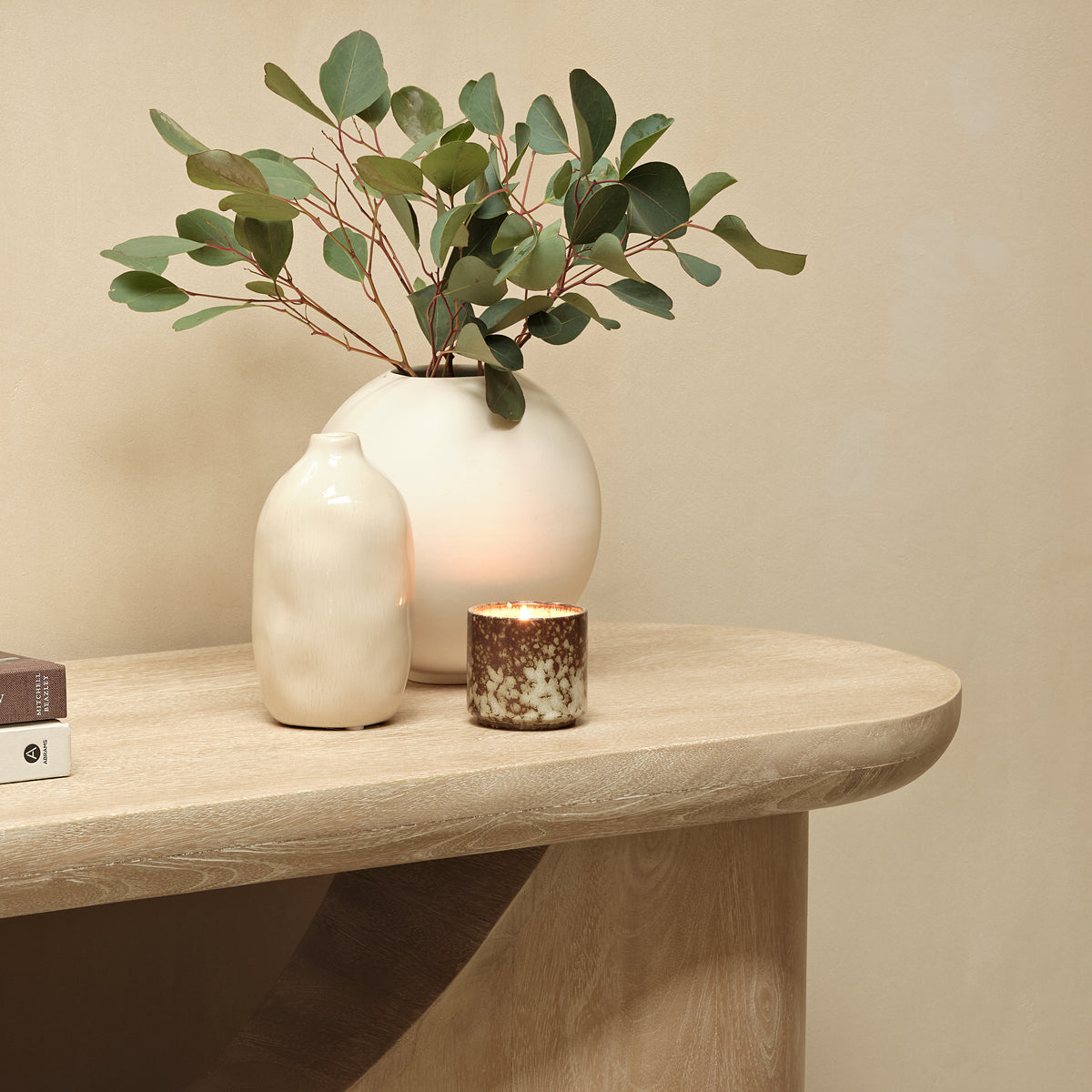Octavia 110cm Oval Console Table - Limewash - Laura James 