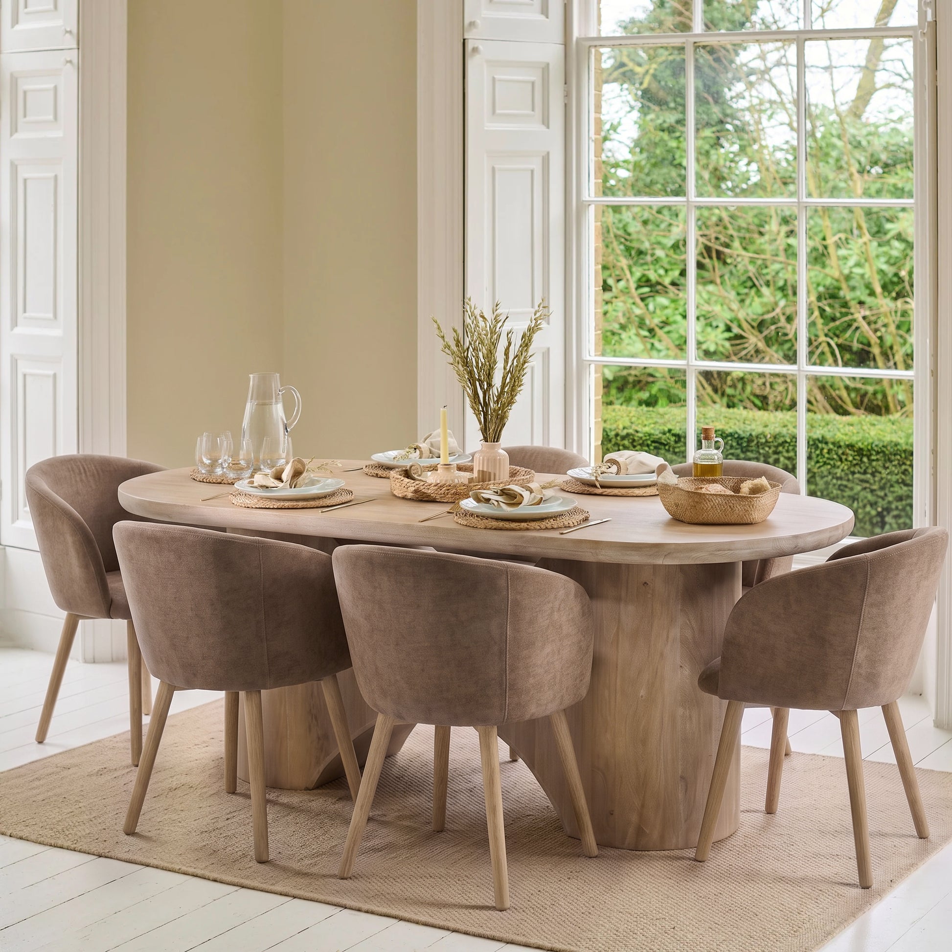 Octavia 220cm Limewash Dining Table Set - 6 Seater - Archer Natural Brown Dining Chairs - Whitewash Legs - Laura James 