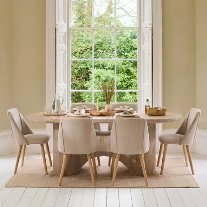 Octavia 220cm Limewash Dining Table Set - 6 Seater - Freya Sand Dining Chairs - Chalked Mango Wood Legs - Laura James 