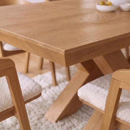 Olivia 160-240cm Pale Oak Dining Table Set - 8 Seater - Ella Off White Boucle Dining Chairs - Pale Oak Legs - Laura James 