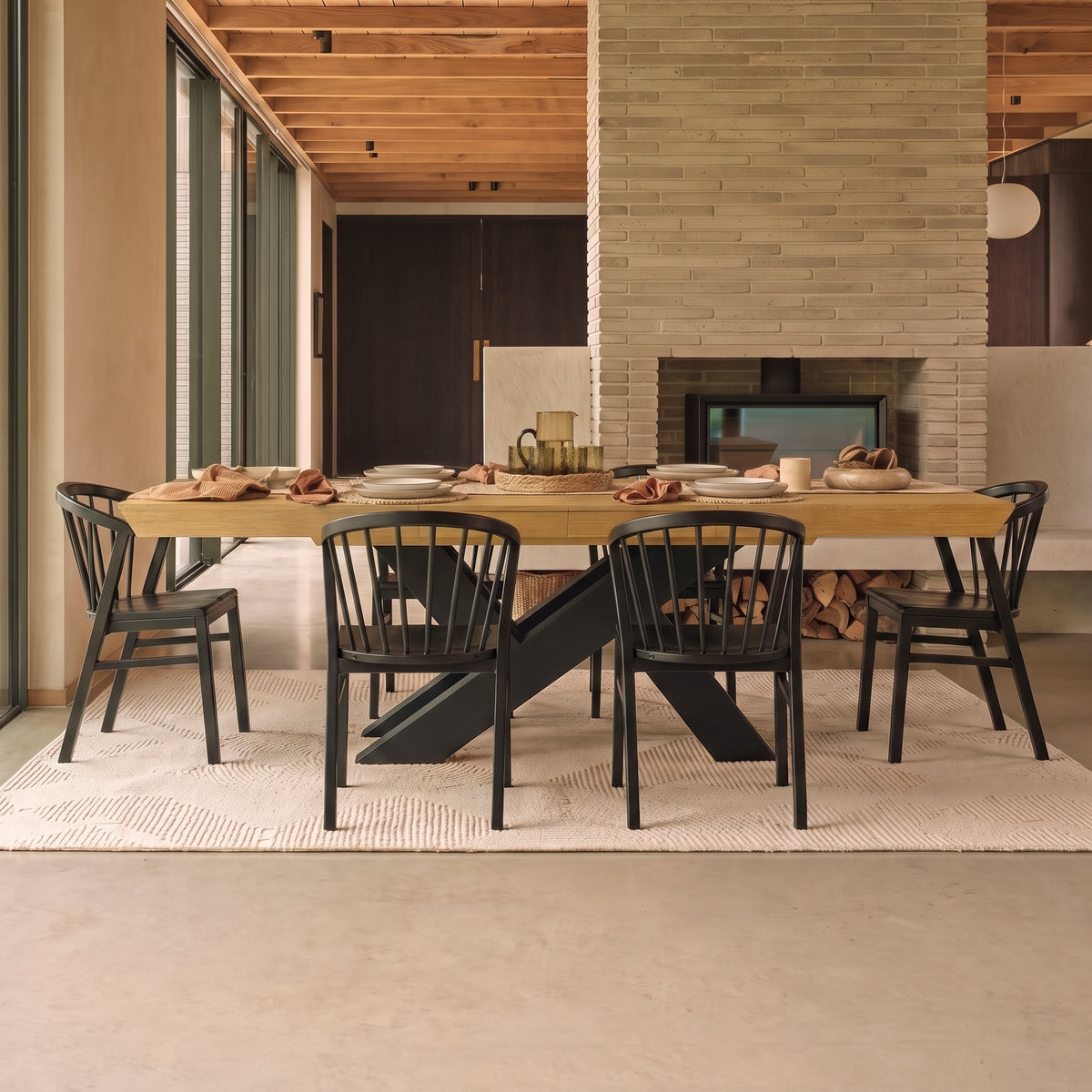 Olivia 160-240cm Pale Oak Dining Table Set - 6 Seater - Mabel Dining Chairs - Black Oak Legs - Laura James 
