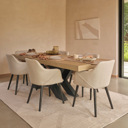 Olivia 160-240cm Whitewash Dining Table Set - 6 Seater - Freya Sand Dining Armchairs - Black Oak Legs- Laura James 