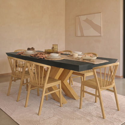 Olivia 160-240cm Black Oak Dining Table Set - 6 Seater - Mabel Dining Chairs - Pale Oak - Laura James 