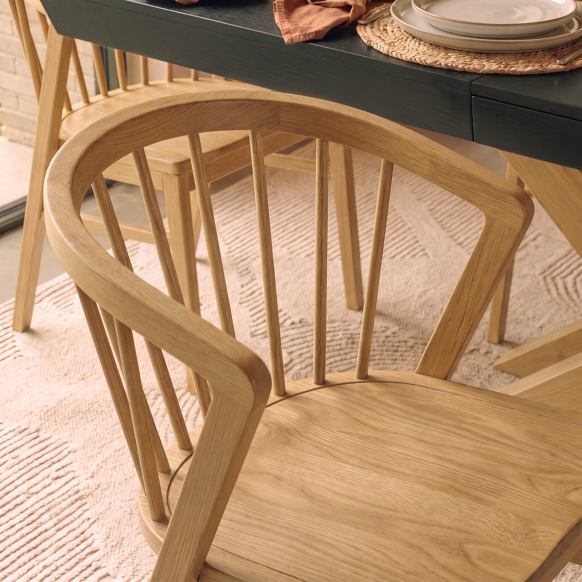 Olivia 160-240cm Black Oak Dining Table Set - 6 Seater - Mabel Dining Chairs - Pale Oak - Laura James 