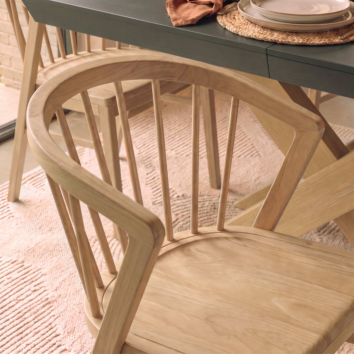 Olivia 160-240cm Black Oak Dining Table Set - 6 Seater - Mabel Dining Chairs - Whitewash Oak Legs - Laura James 