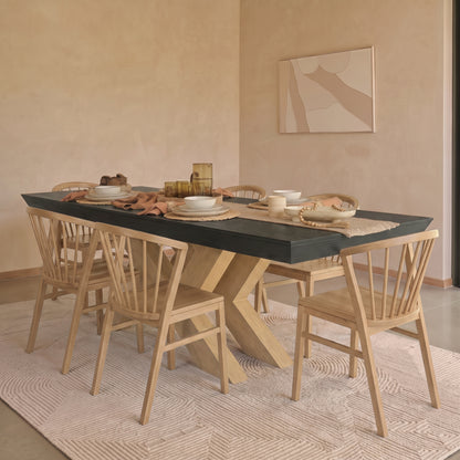 Olivia 160-240cm Black Oak Dining Table Set - 6 Seater - Mabel Dining Chairs - Whitewash Oak Legs - Laura James 