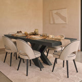 Olivia 160-240cm Black Oak Dining Table Set - 6 Seater - Marilyn Ivory with Jet Black Piping Dining Chairs - Black Oak Legs - Laura James 