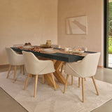 Olivia 160-240cm Black Oak Dining Table Set - 6 Seater - Freya Sand Dining Armchairs - Pale Oak Legs - Laura James 
