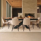 Olivia 160-240cm Black Oak Dining Table Set - 6 Seater - Freya Sand Dining Chairs - Black Oak Legs - Laura James 
