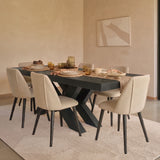Olivia 160-240cm Black Oak Dining Table Set - 6 Seater - Freya Sand Dining Chairs - Black Oak Legs - Laura James 