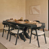 Olivia 160-240cm Black Oak Dining Table Set - 6 Seater - Ella Off White Boucle Dining Chairs - Black Oak Legs - Laura James 