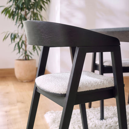 Olivia 160-240cm Black Oak Dining Table Set - 8 Seater - Ella Off White Boucle Dining Chairs - Black Oak Legs - Laura James 