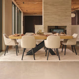 Olivia 160-240cm Pale Oak Dining Table Set - 6 Seater - Freya Sand Dining Armchairs - Black Oak Legs - Laura James 