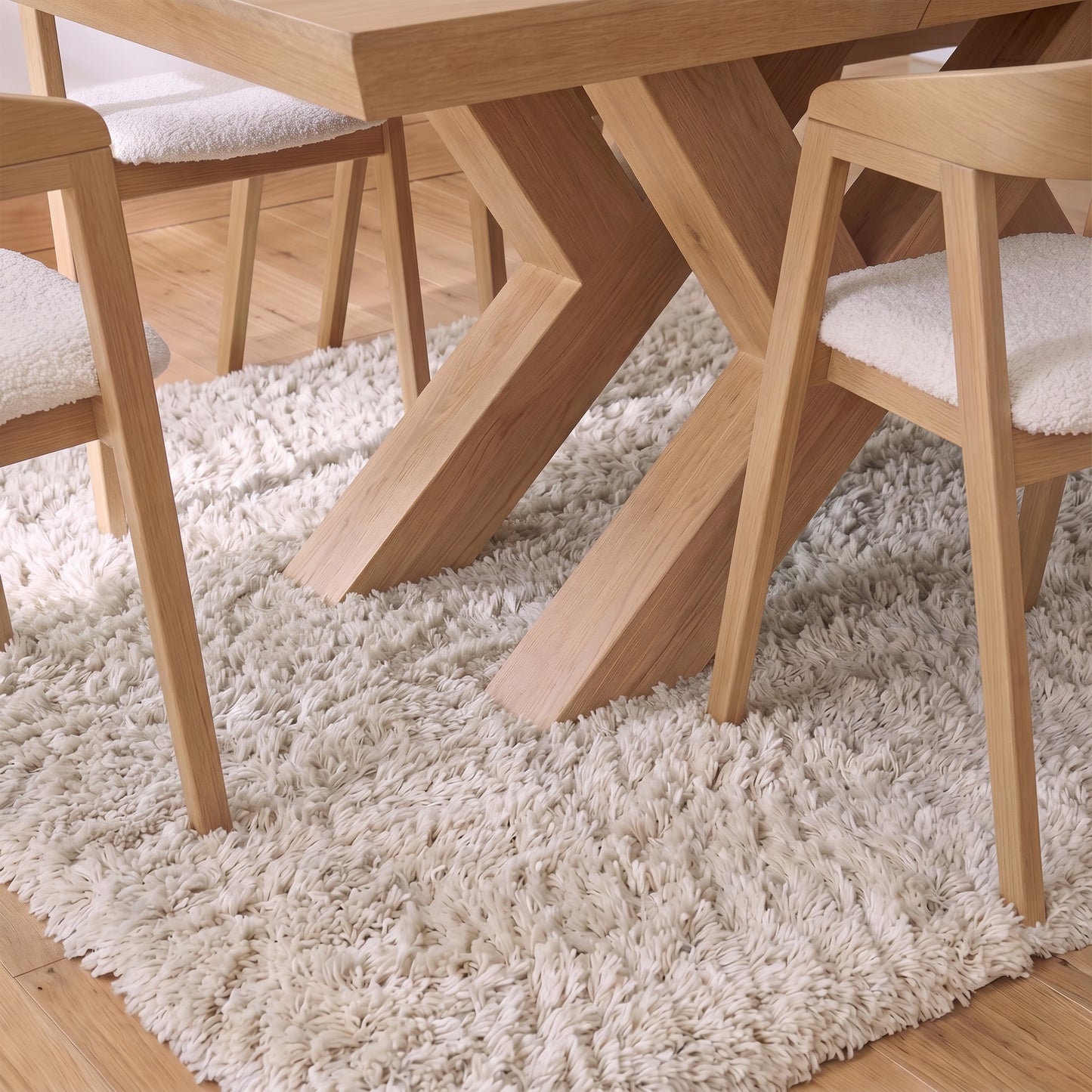 Olivia 160-240cm Pale Oak Dining Table Set - 8 Seater - Ella Off White Boucle Dining Chairs - Pale Oak Legs - Laura James 