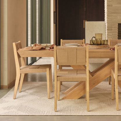Olivia 160-240cm Whitewash Oak Dining Table Set - 6 Seater - Dinah Natural String Dining Chairs - Whitewash Oak Legs - Laura James 