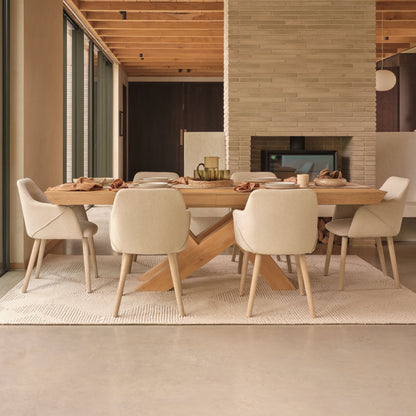 Olivia 160-240cm Pale Oak Dining Table Set - 6 Seater - Freya Sand Dining Armchairs - Pale Oak Legs