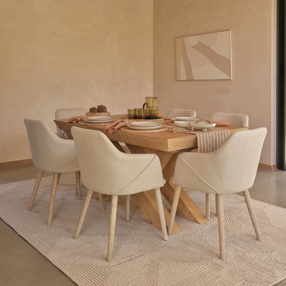 Olivia 160-240cm Pale Oak Dining Table Set - 6 Seater - Freya Sand Dining Armchairs - Pale Oak Legs