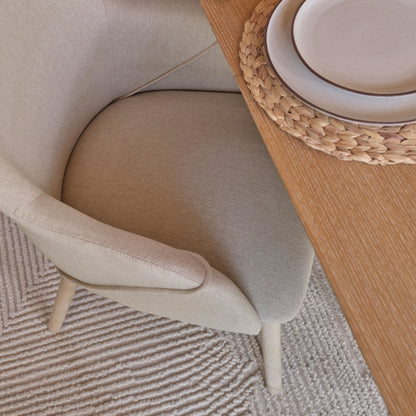 Olivia 160-240cm Pale Oak Dining Table Set - 6 Seater - Freya Sand Dining Armchairs - Pale Oak Legs