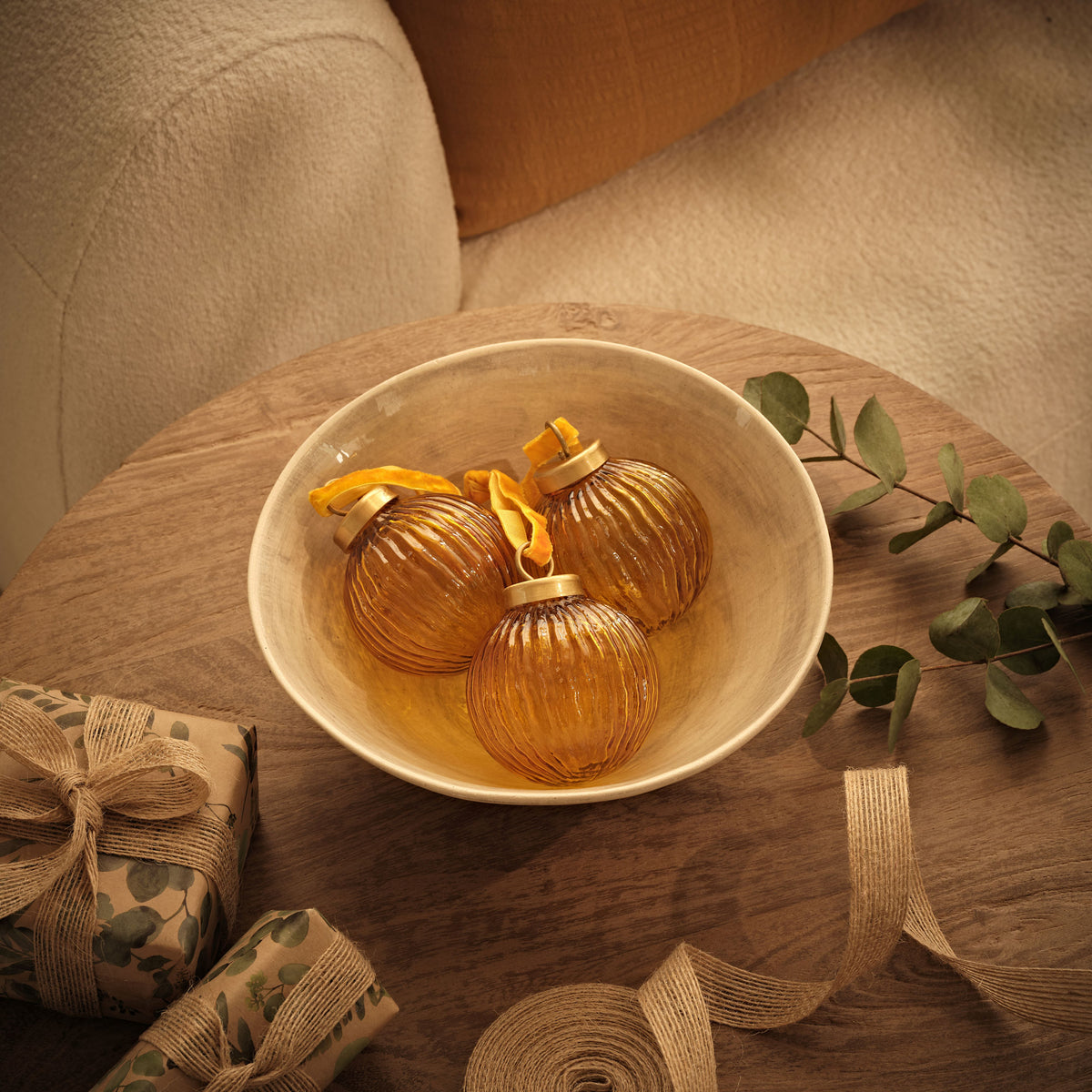 Orai 7cm Glass Baubles - Set of 3 - Amber Yellow - Laura James 
