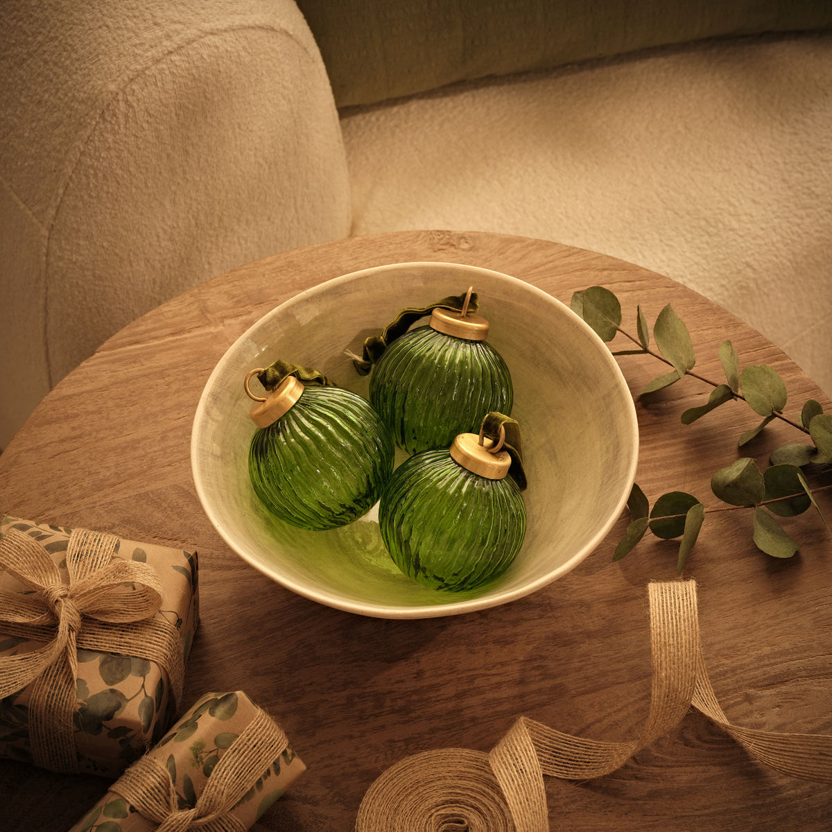 Orai 7cm Glass Baubles - Set of 3 - Olive Green - Laura James 