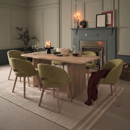 Orla 180cm Limewash Dining Table Set - 6 Seater - Marilyn Moss Green Dining Chairs - Whitewash Legs - Laura James 