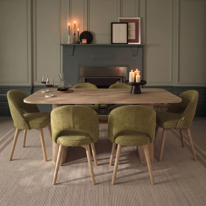 Orla 180cm Limewash Dining Table Set - 6 Seater - Marilyn Moss Green Dining Chairs - Whitewash Legs - Laura James 