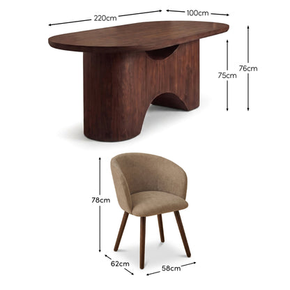 Octavia 220cm Coffee Brown Mango Wood Dining Table Set - 6 Seater - Archer Natural Brown Dining Chairs - Coffee Brown Legs - Laura James 