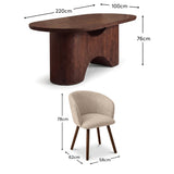 Octavia 220cm Coffee Brown Mango Wood Dining Table Set - 6 Seater - Archer Soft Beige Dining Chairs - Coffee Brown Legs - Laura James 