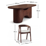 Octavia 220cm Coffee Brown Mango Wood Dining Table Set - 6 Seater - Ella Off White Boucle Carver Chairs - Coffee Brown Legs - Laura James 