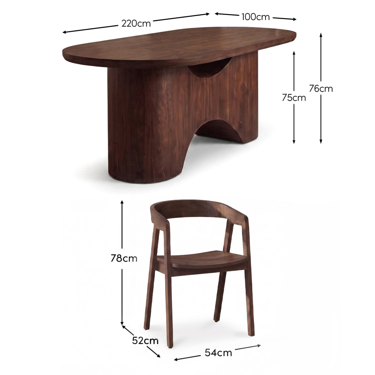 Octavia 220cm Coffee Brown Mango Wood Dining Table Set - 6 Seater - Ella Coffee Brown Armchairs - Laura James 