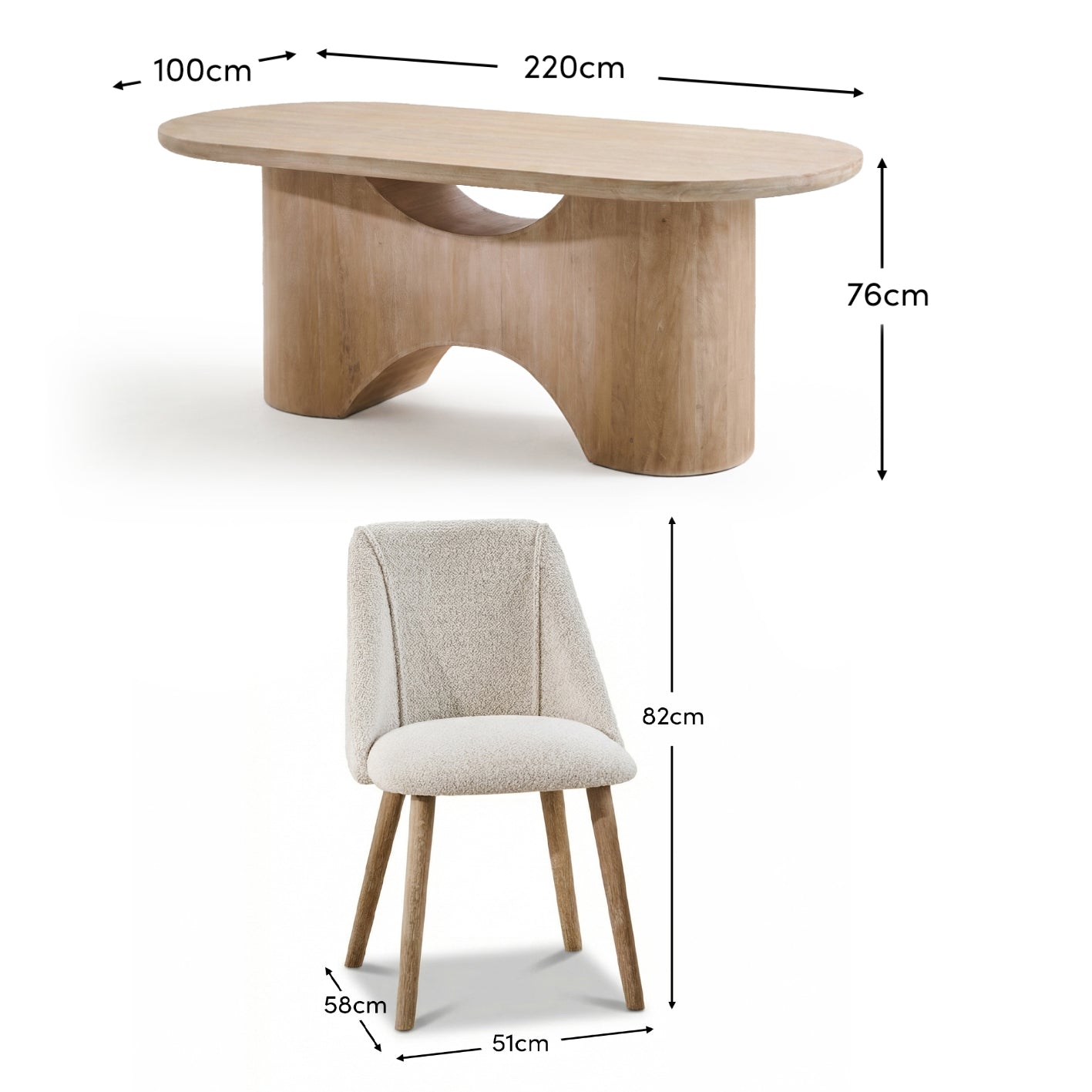Octavia 220cm Limewash Dining Table Set - 6 Seater - Archer Natural Brown Dining Chairs - Whitewash Legs - Laura James 