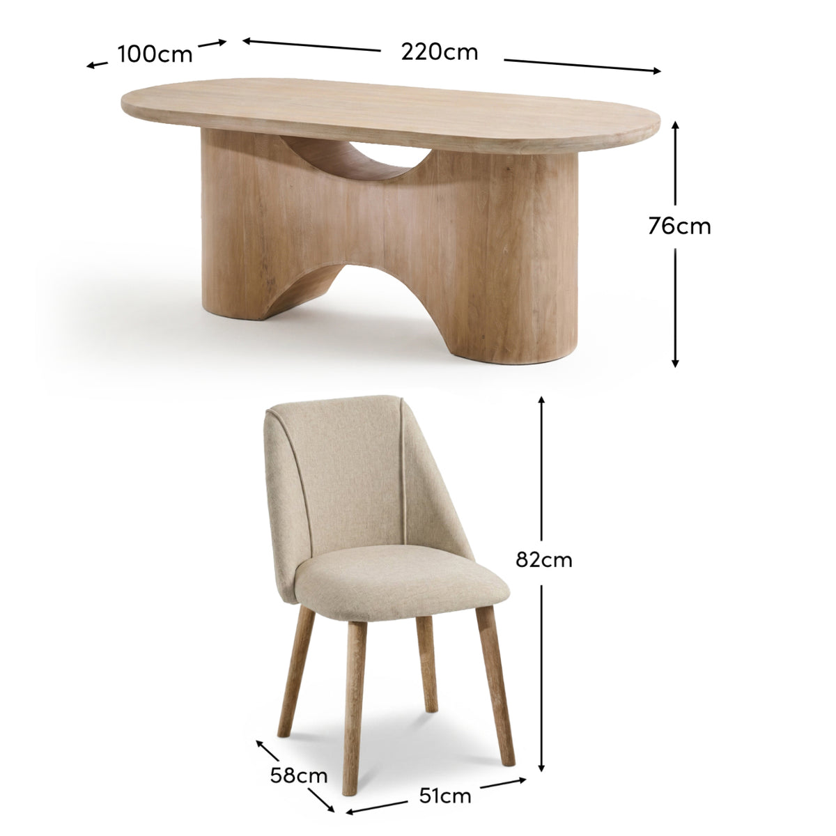 Octavia 220cm Limewash Dining Table Set - 6 Seater - Freya Sand Dining Chairs - Chalked Mango Wood Legs - Laura James 