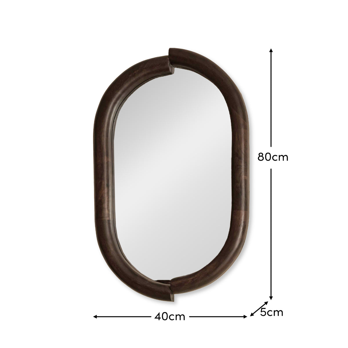 Octavia 80cm Rounded Rectangular Wall Mirror - Coffee Brown Mango Wood - Laura James 