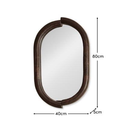 Octavia 80cm Rounded Rectangular Wall Mirror - Coffee Brown Mango Wood - Laura James 