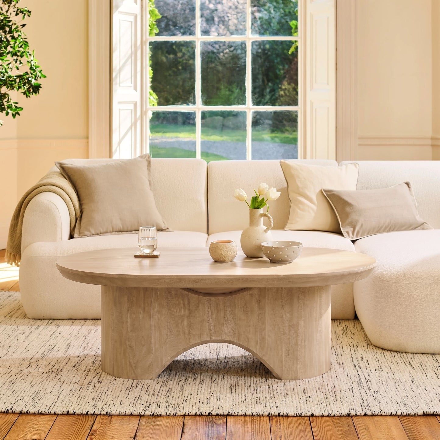 Octavia 120cm Oval Limewash Coffee Table - Laura James 
