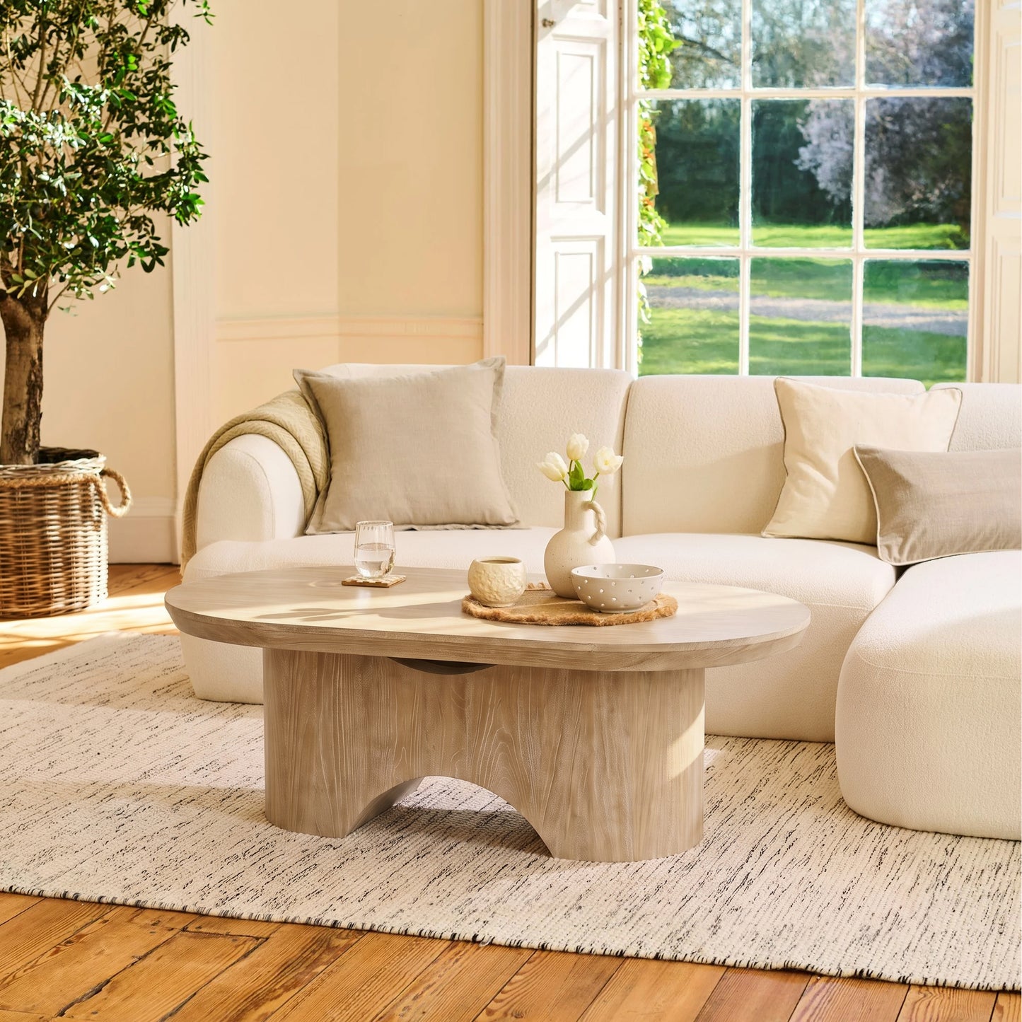 Octavia 120cm Oval Limewash Coffee Table - Laura James 