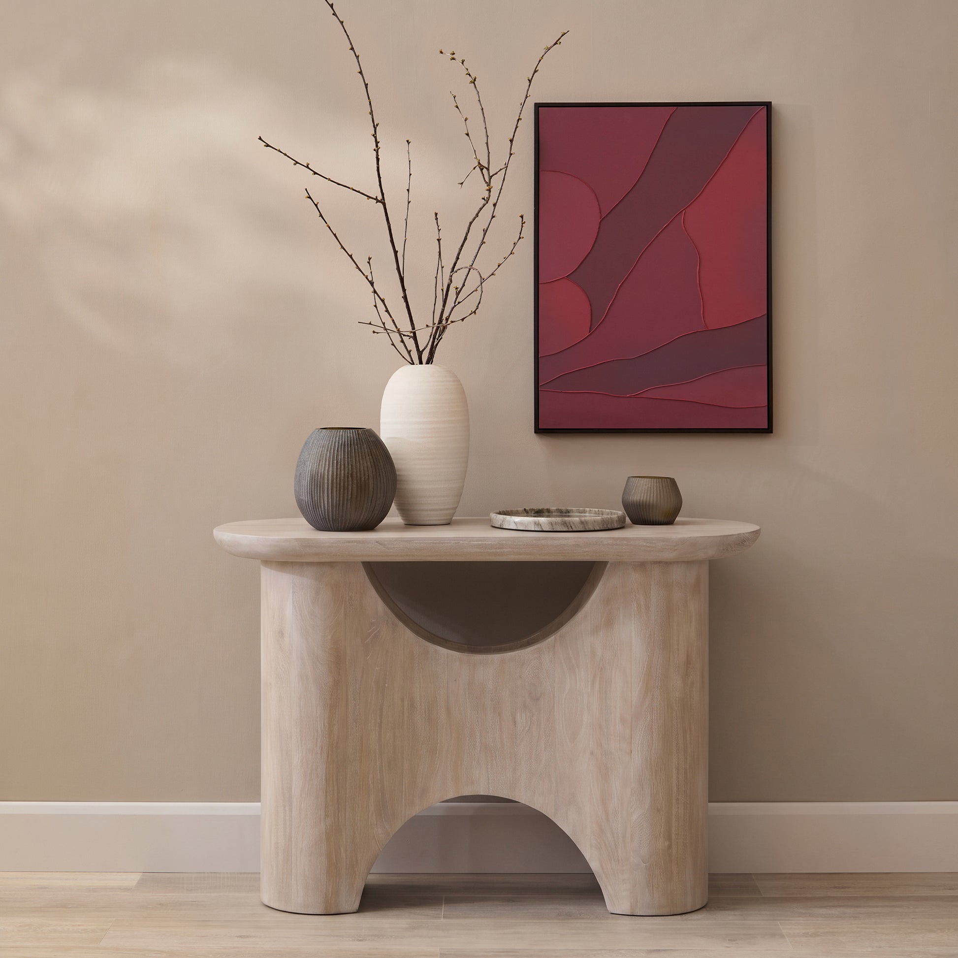 Octavia 110cm Oval Console Table - Limewash - Laura James 