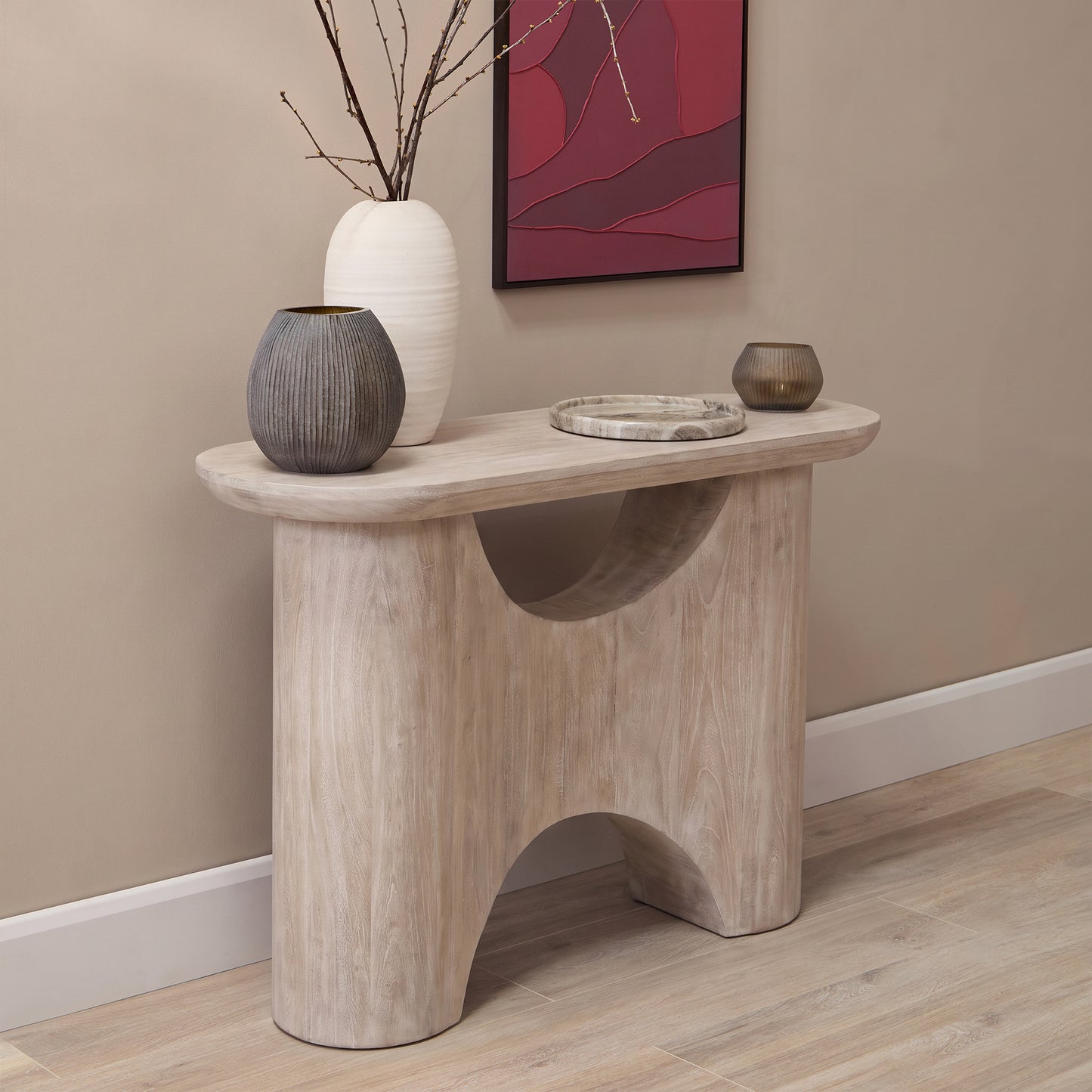 Octavia 110cm Oval Console Table - Limewash - Laura James 