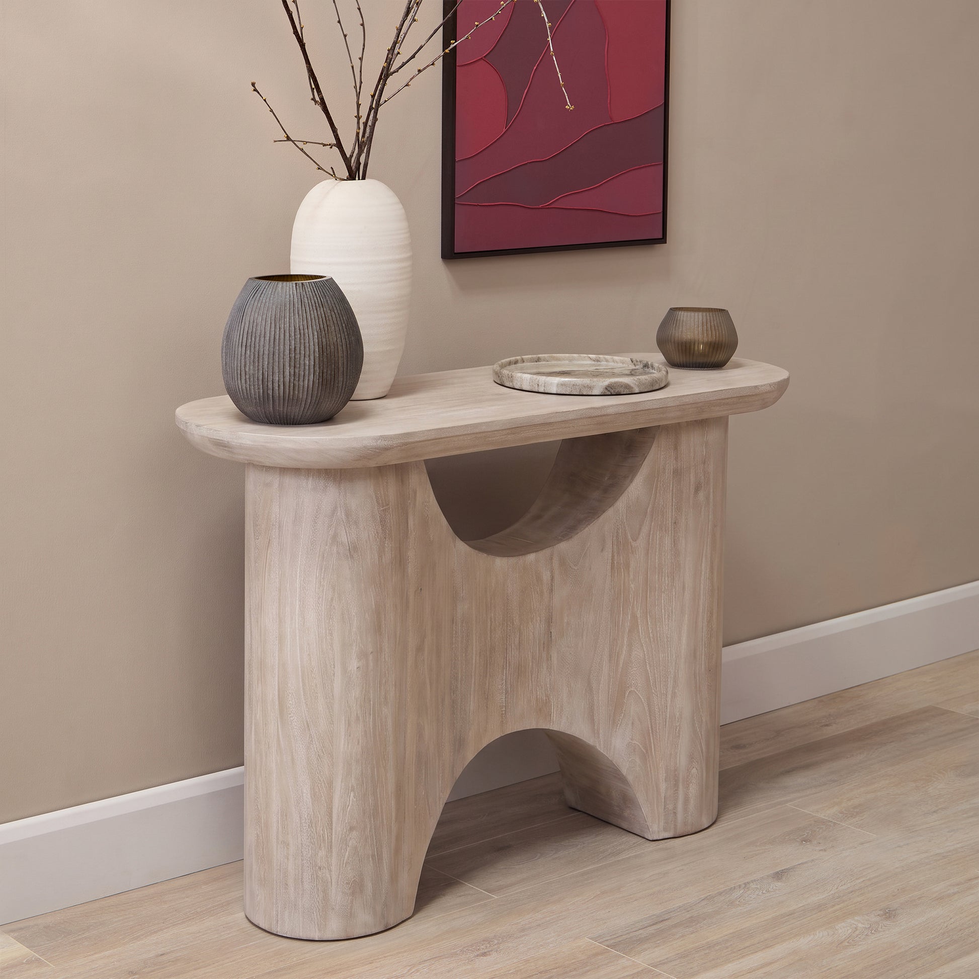 Octavia 110cm Oval Console Table - Limewash - Laura James 