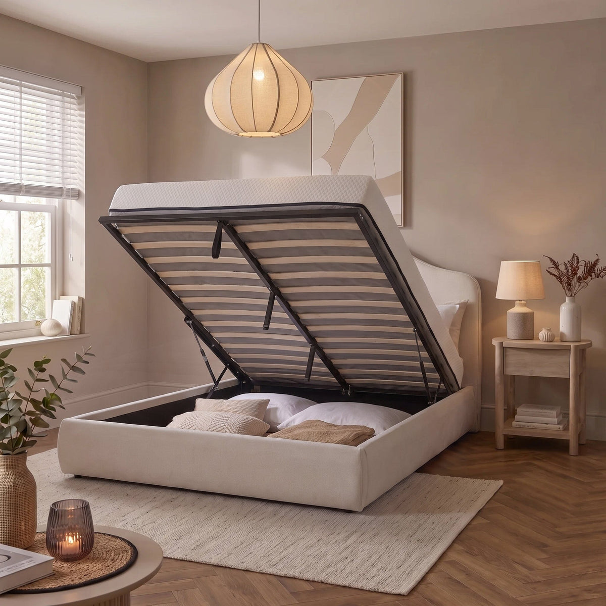 Odette Double Ottoman Bed - Ivory - Laura James 