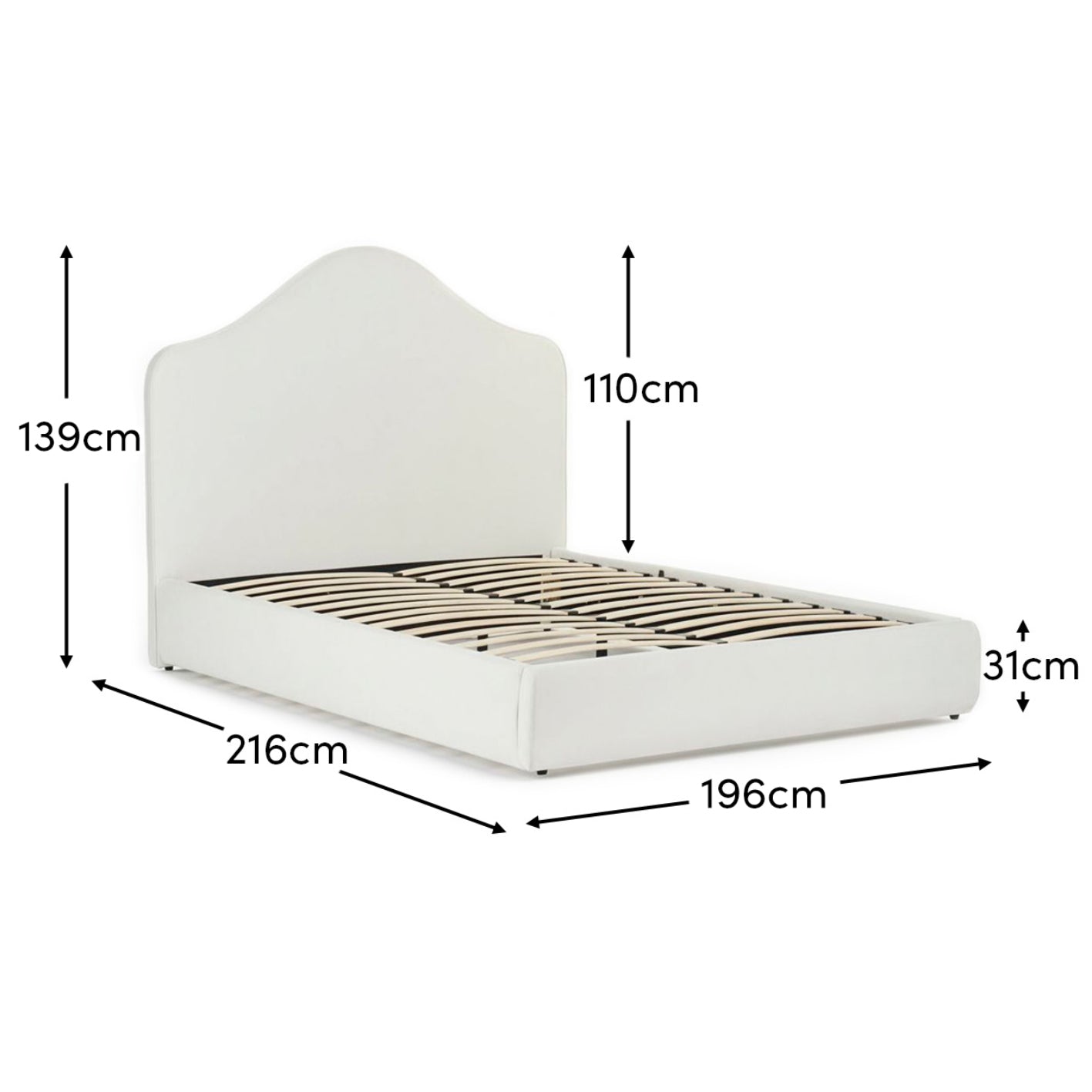 Odette Double Ottoman Bed - Ivory - Jet Black Piping - Laura James