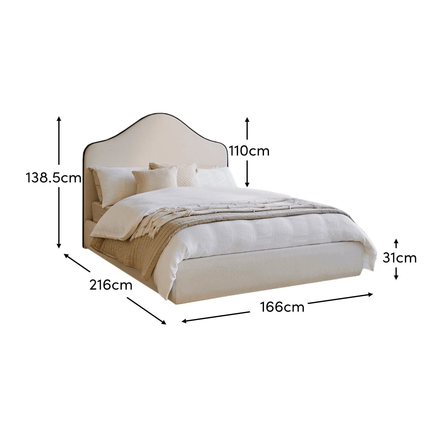 Odette King Size Ottoman Bed - Ivory - Jet Black Piping - Laura James