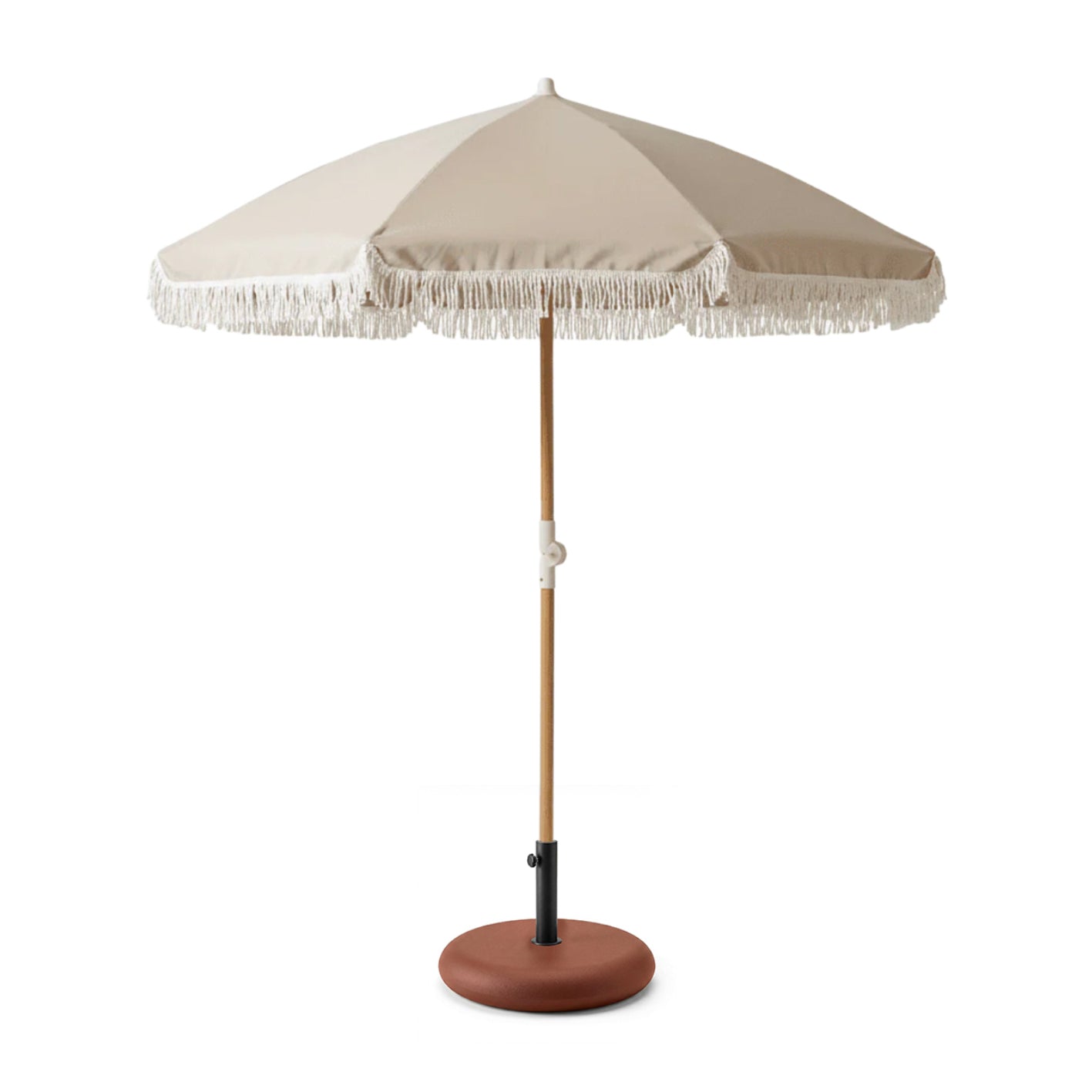 Oia Natural Parasol - 2m Round with Red Base