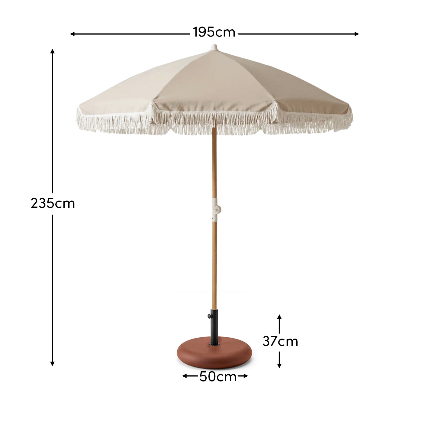 Oia Natural Round Parasol with 25kg Round Parasol Base - Red Concrete - Laura James
