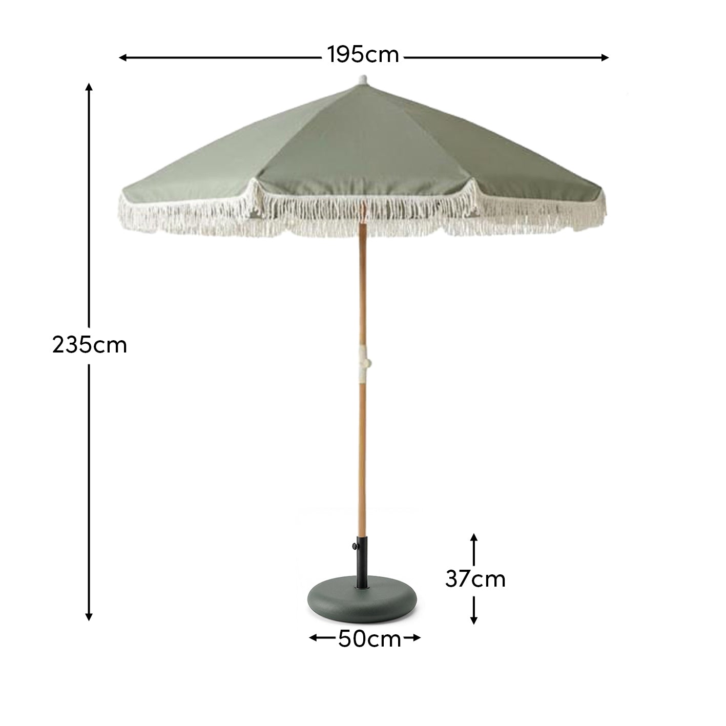 Oia Olive Green Round Parasol with 25kg Round Parasol Base - Green Concrete - Laura James