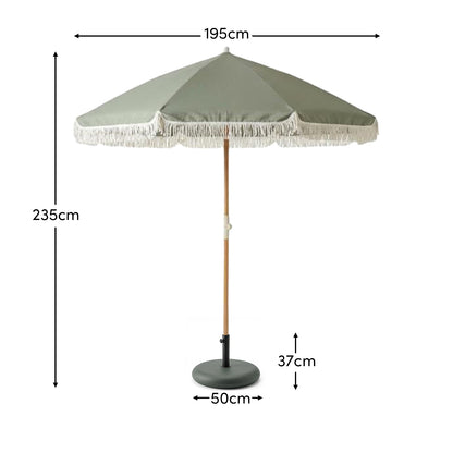 Oia Olive Green Round Parasol with 25kg Round Parasol Base - Green Concrete - Laura James